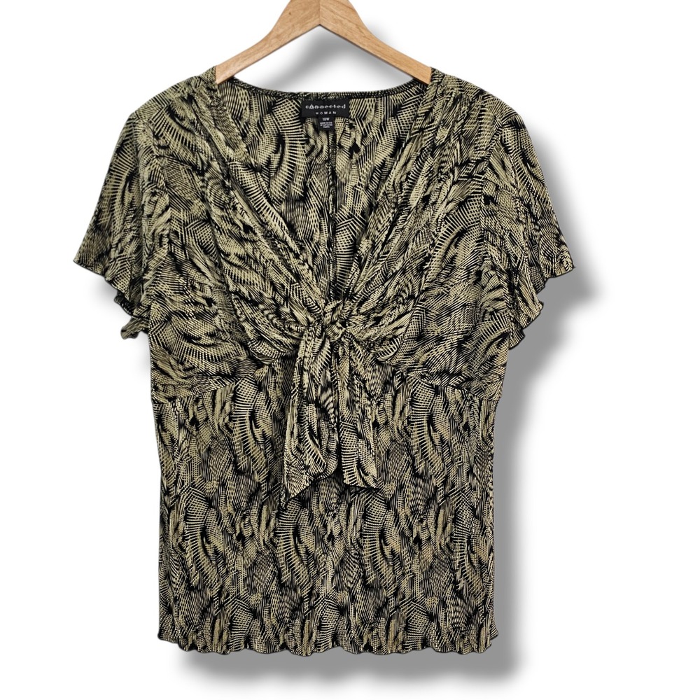 Connected Babydoll Top 18W Black Tan Twisted Knot Dressy Whimsigoth‎ Ribbed